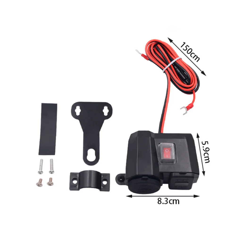 

USB Motorcycle Charger Waterproof Dual Ports Voltmeter Cigarette Lighter Power Socket Adaptor with Switch (Black)