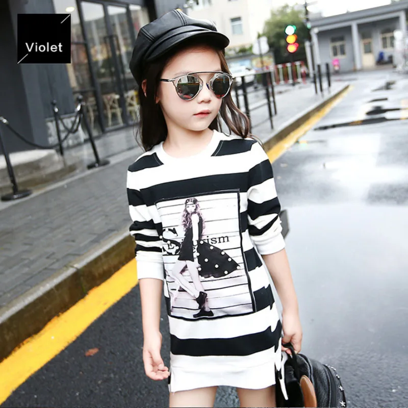 Весенне-осеннее платье для девочек 3-10 лет свитшот с длинным рукавом и мультяшным