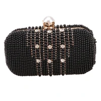 gorgeous black beaded pearl versatile evening bag noble diamond embroidered banquet chain shoulder bag small square minaudiere