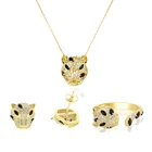 Золотистые серьги-кольца с Ягуаром, ожерелье, цвет: белый, черный, cz, леопардовый дизайн