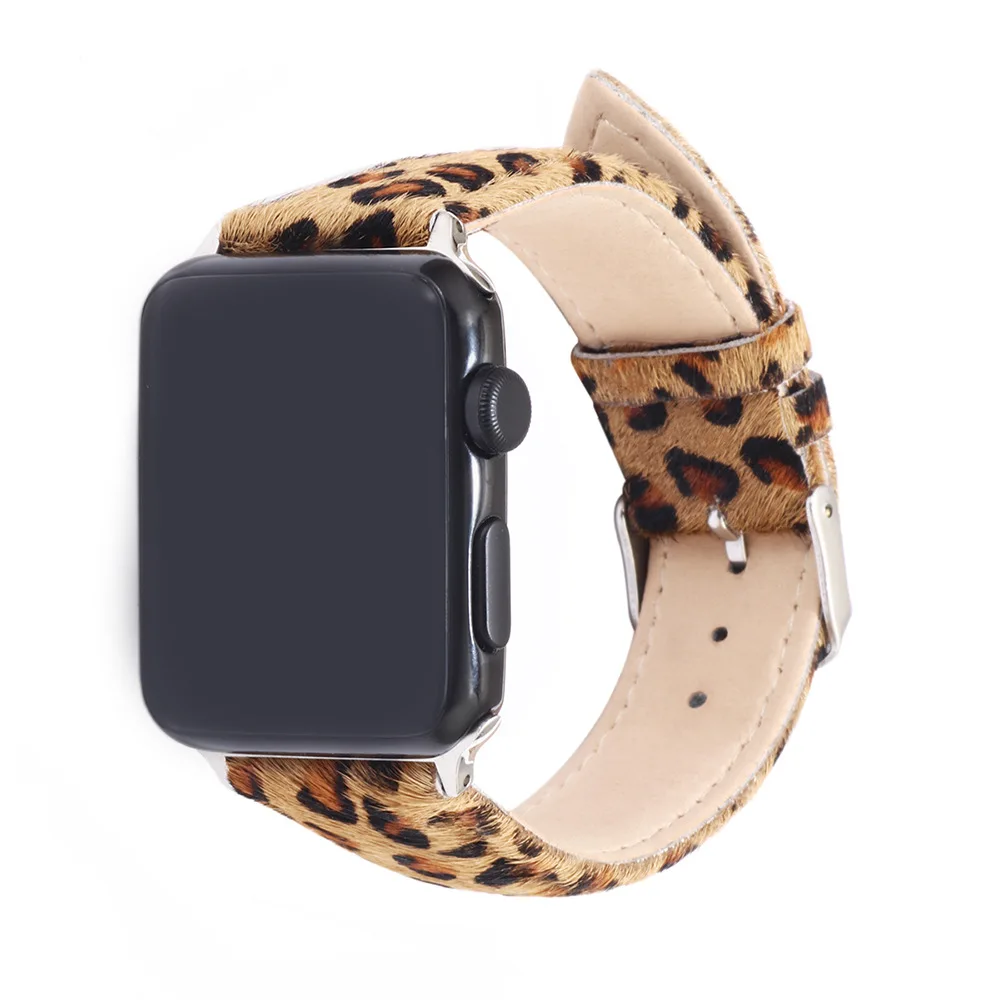 

Leopard Print Real Horsehair Leather Spotted Apple Watch Strap 42mm 38mm 44mm 40mm Bracelet Men's and Women's Fashion Accessorie