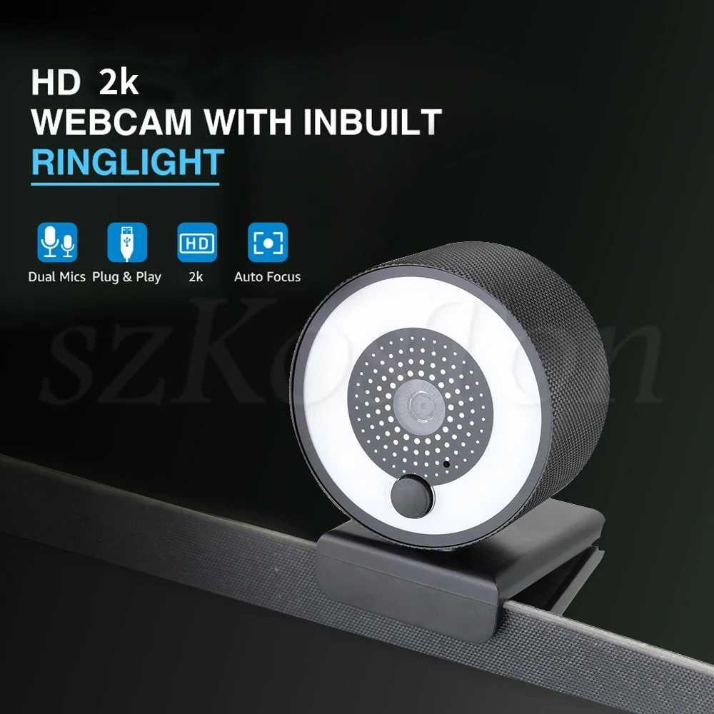 

Web Camera 1080P 60fps Autofocus Ring Lamp Beautify Lighting Dimmable With Microphone For PC Video Live Broadcast Game Live Chat