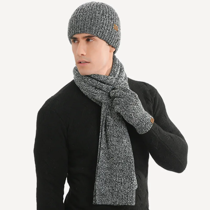 Новое поступление, мужские вязаные шарфы и перчатки для работы, комплект из трех предметов, теплый комплект из шапки, шарфа и перчаток для те... от AliExpress RU&CIS NEW