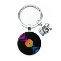 simple classic style vinyl record retro gramophone record dome glass keychain music lovers gift wholesale and retail