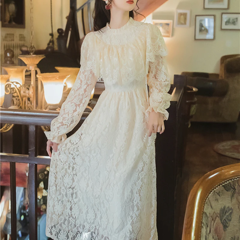 Женское винтажное платье трапеция YAMDI Элегантное Длинное абрикосового цвета с