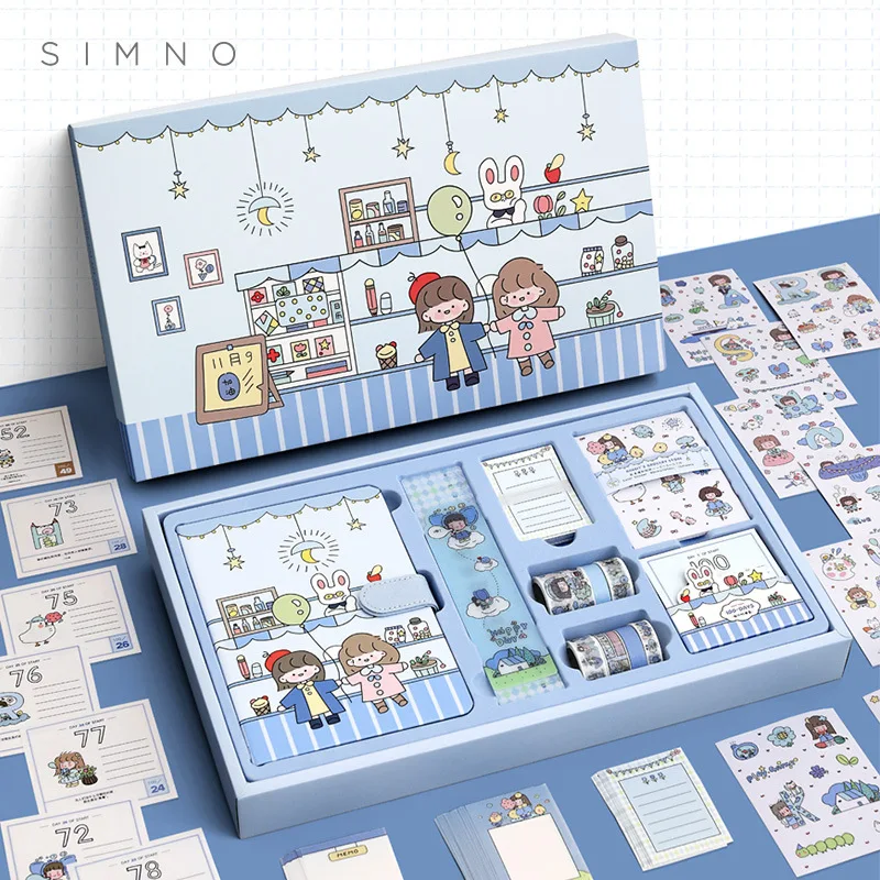 

Notebook with Stickers Tape Hand Book Set Gift Box Girl Diary Student School Stationery Christmas Present travelers notebook