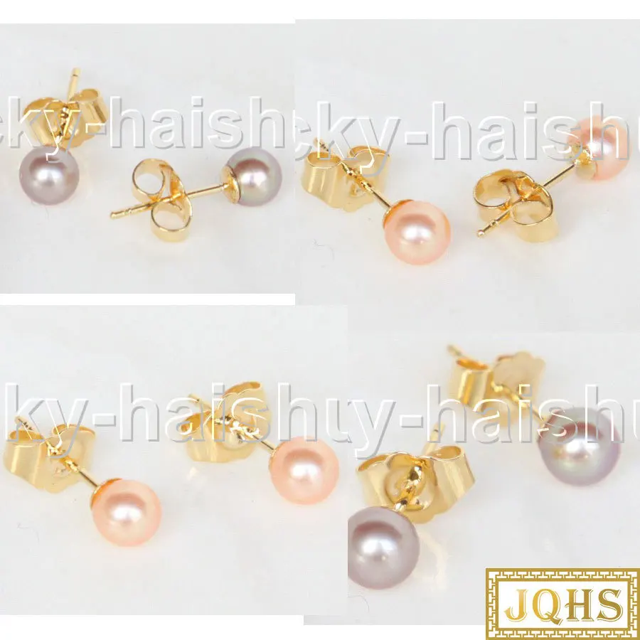 JQHS AAAA 4 мм подлинные круглые розовые фиолетовые серьги AKOYA с морским жемчугом