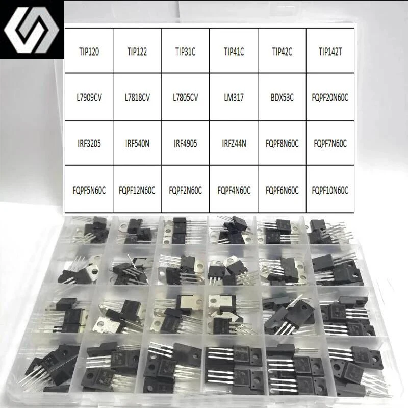

120PCS 24 Values IRF3205 L7805CV LM317 TIP120 IRF540N TIP122 TIP142T IRFZ44N FQPF10N60C TO-220 New and Original IC Chipset