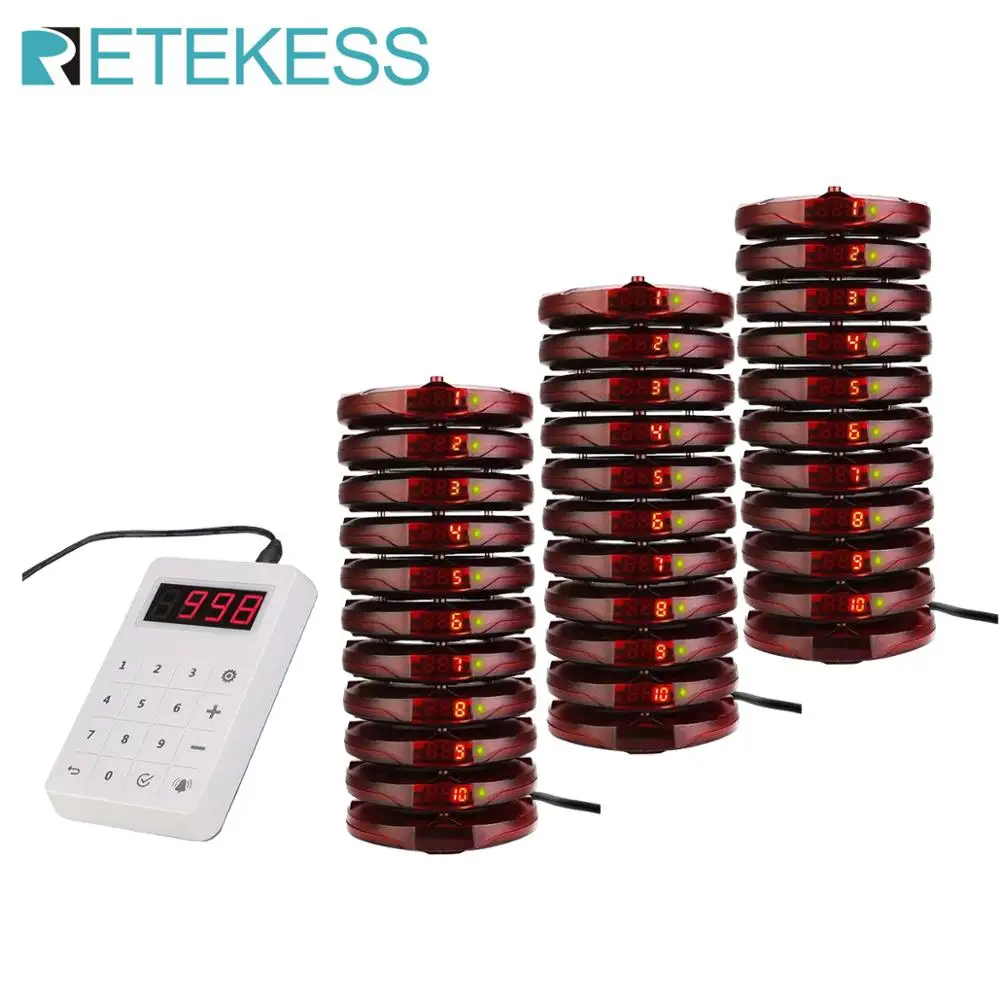 

Retekess TD158 Restaurant Pager With 30 Pager Receivers Support Max 999 Beepers For Church Hospital Waiter Calling System