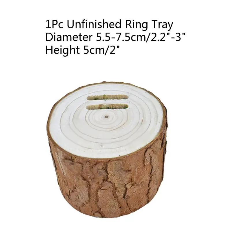 

5-7cm DIY Natural Wood Unfinished Blank Vintage Wedding Ring BoxRustic Ring Tray