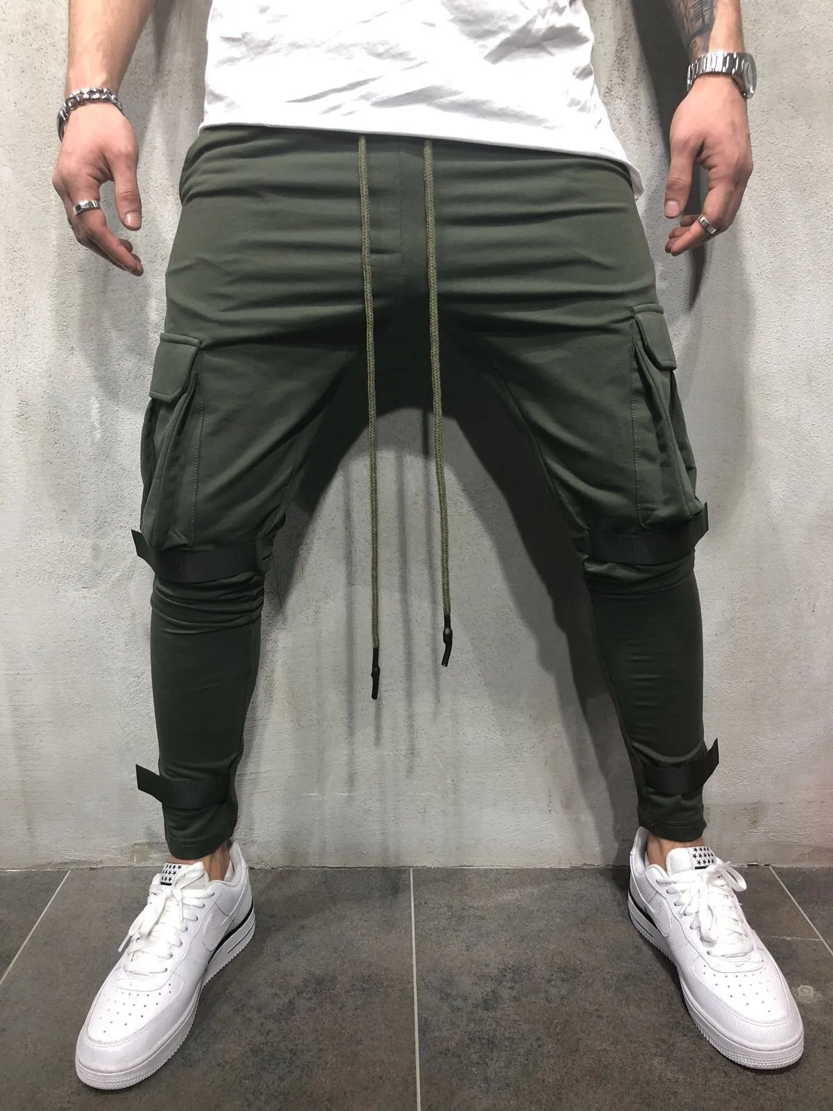 

2021 New Slim Fat Cargo Pant Summer Hip Hop Joggers Cargo Pants Men Cargo Pants Black Ribbons Block Multi-Pocket Harem Joggers