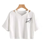 Женский укороченный топ 90-х в стиле Харадзюку, пикантный кроп-топ с принтом планеты, винтажная короткая футболка с графическим принтом в стиле панк