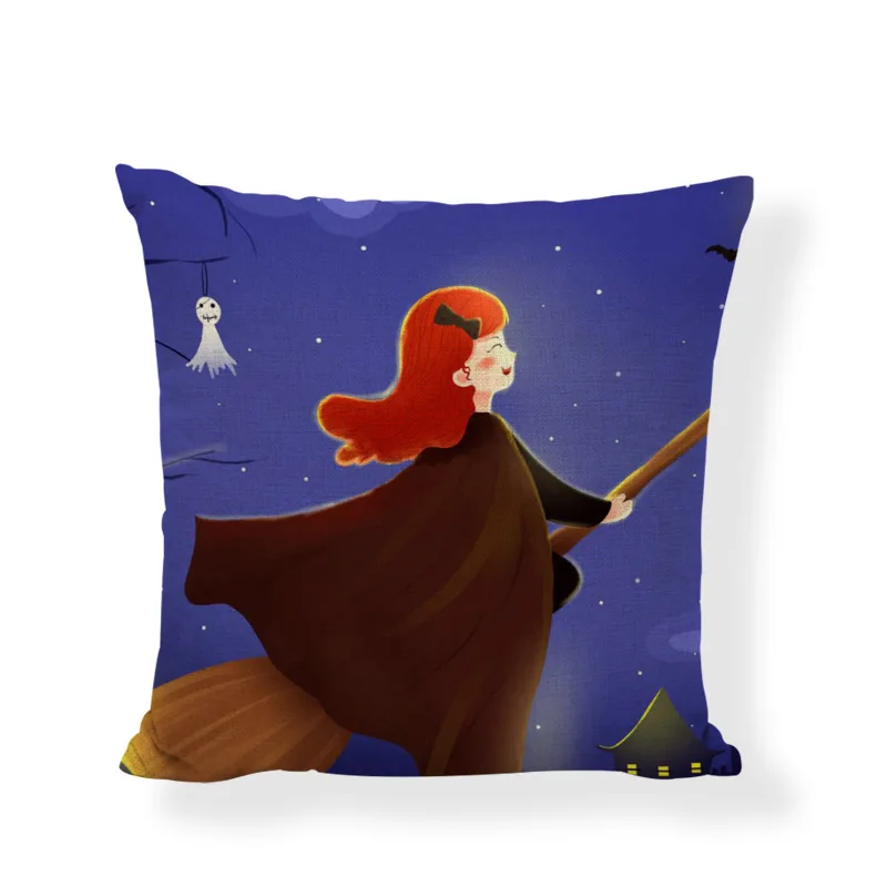 Хэллоуин Ева мультфильм ведьма Печать Голубая Подушка Набор Тыква