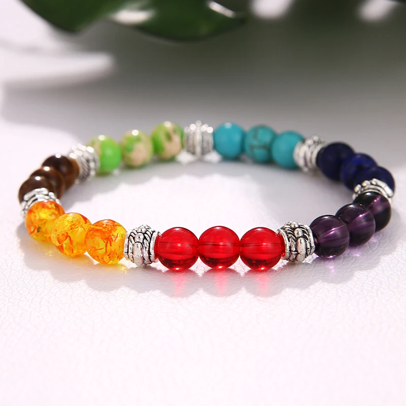 Мужской браслет из 7 чакр черный лавы с лечебными бусинами молитвенный для йоги