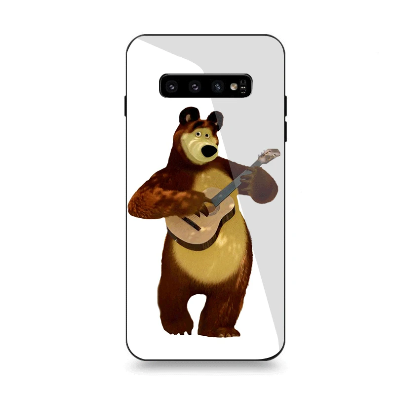 Чехол для телефона Стекло для samsung A40 A50 A10 A20 A30 A60 A70 S10 S7 край S8 S9 Plus Note 8 9 чехол с героями мультфильма «Маша и Медведь»