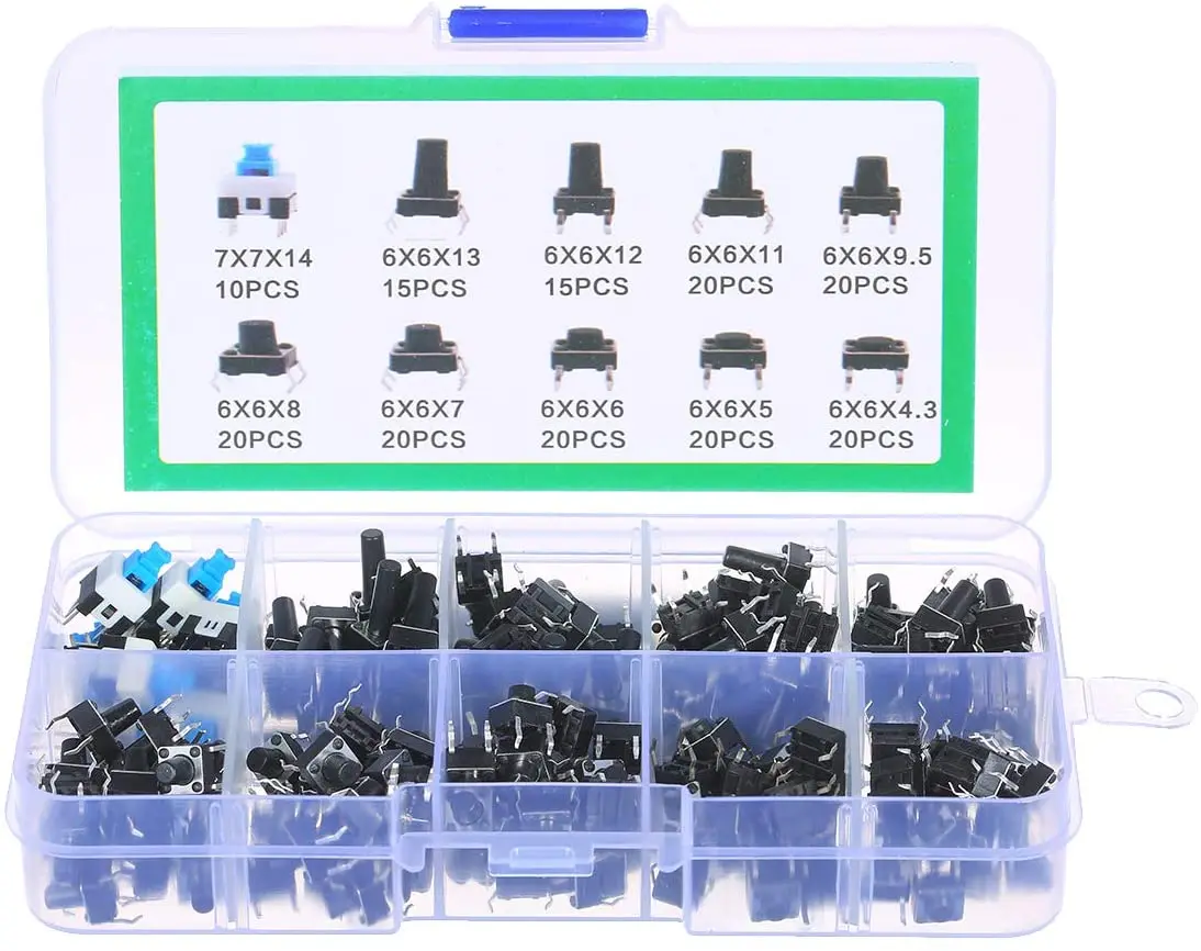 

180PCS Tactile Push Button Switch Micro Momentary Tact Assortment Kit 10 Value 6 x 6mm 4 Pin Micro Switches