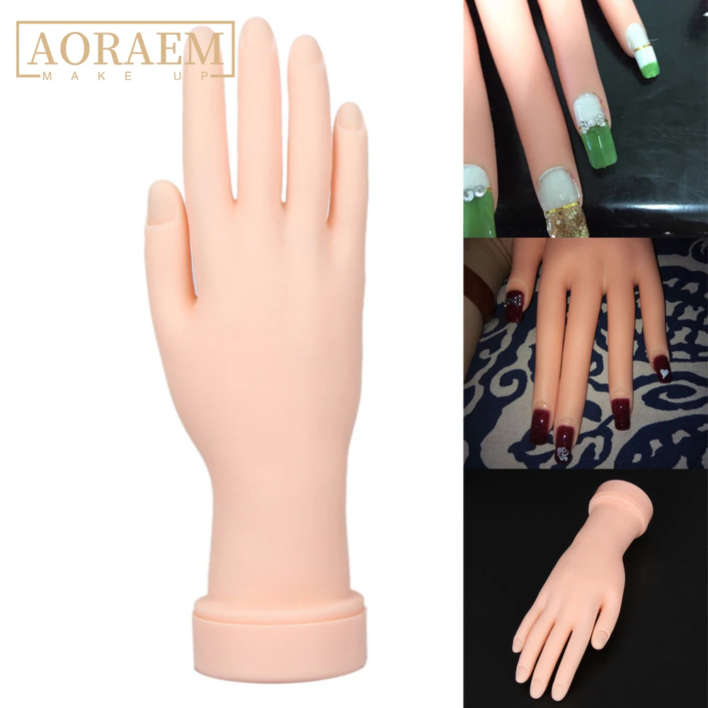 

AORAEM Nail Art Practice Model Hand Flexible Flectional Soft Plastic Mannequin Model Fake Hands Movable Training Manicure Tools