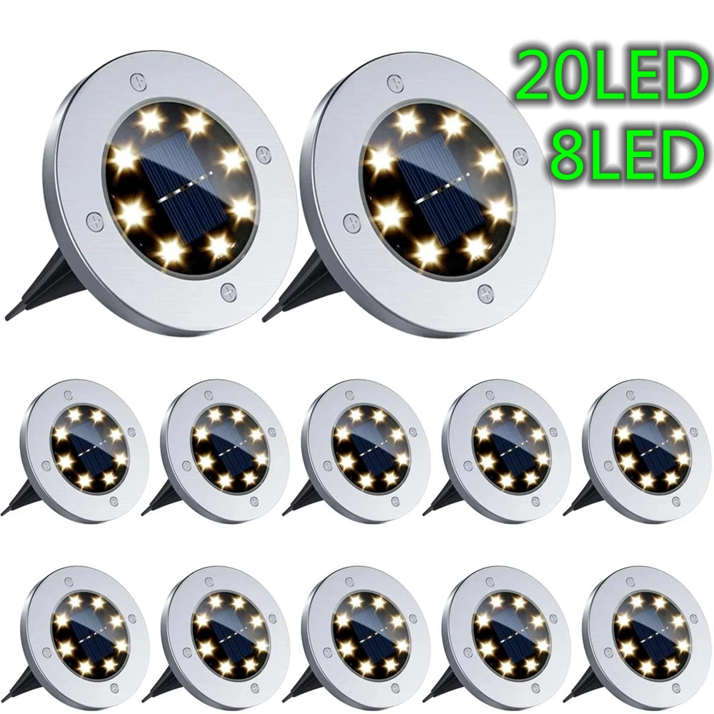 

1/8pcs Solar Powered Ground Light Waterproof Garden Pathway Deck Lights 8/20 LED Christmas Lamp for Home Yard Driveway Lawn Road
