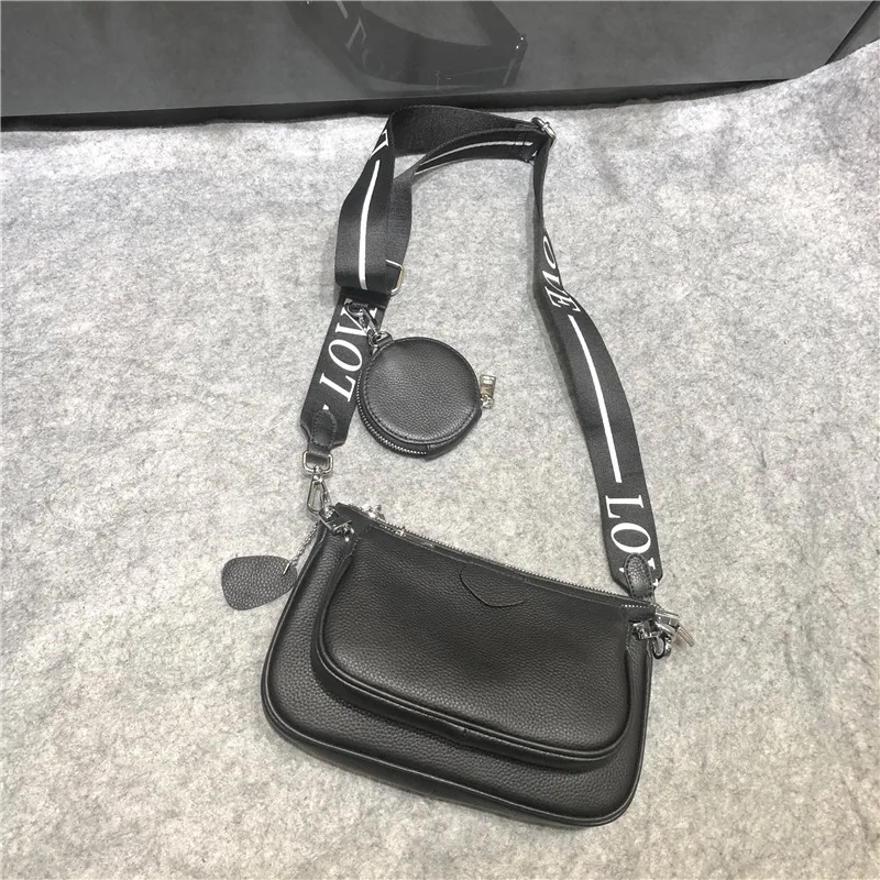

Women Messenger Bag Set 3pcs Small Shell Genuine Leather Luxury Desiger Wide Strap Soft Ladies Shoulder Purse Zipper Phone Bags