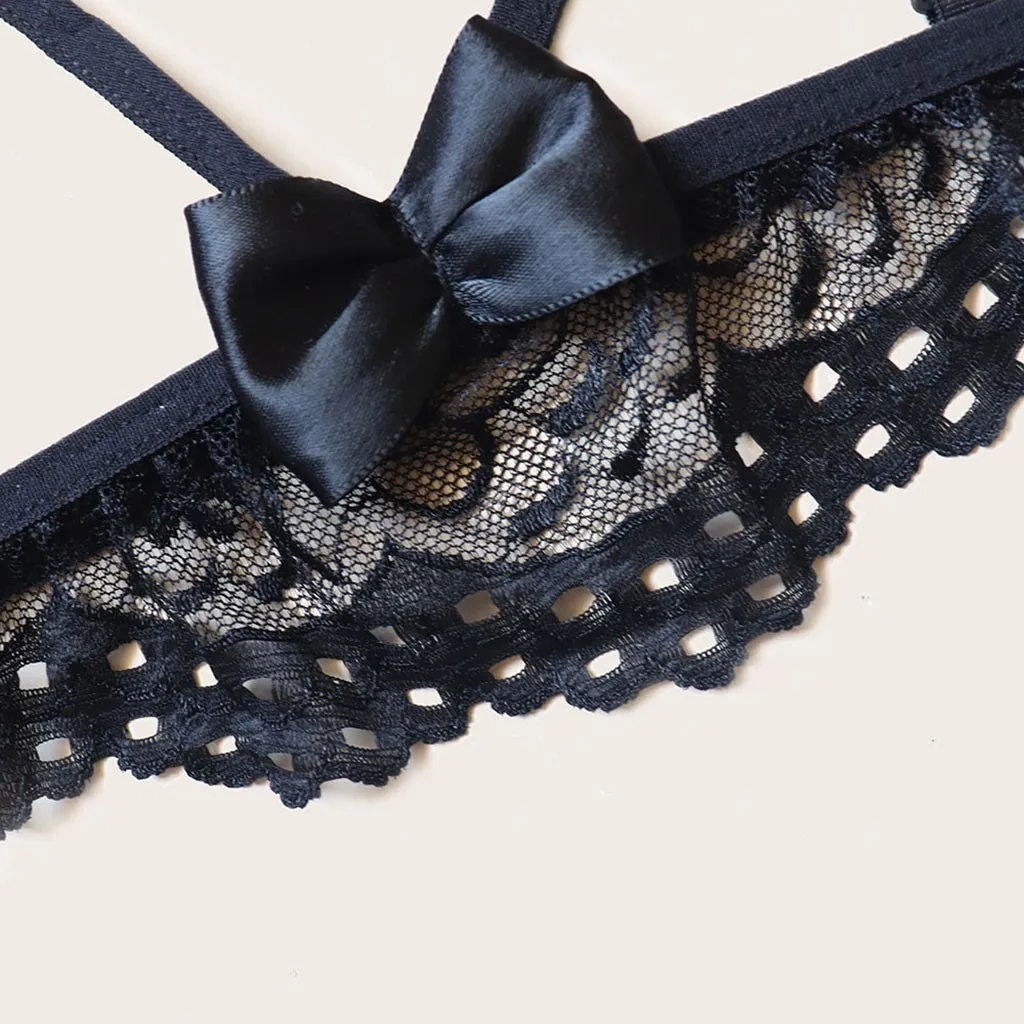 

Women Lace Sexy Lingerie Hollow Out Wireless Open Bra Thong Babydoll See Through Sleepwear Erotic Underwear Porno Costume S-XL