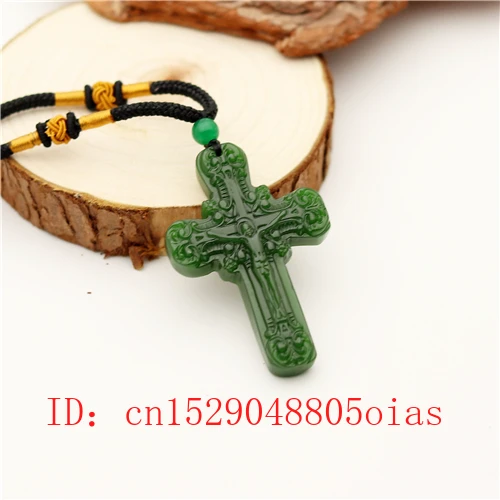 Natural Green Chinese Jade Cross Pendant Necklace Fashion Charm Jadeite Jewelry Carved Jesus Amulet Gifts for Women Men | Украшения и