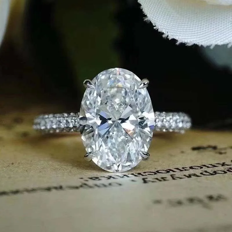 Фото 925 sterling silver Oval 4ct Lab Diamond cz Ring Silver Color Engagement Wedding band Rings for Women Bridal Jewelry Gift №1