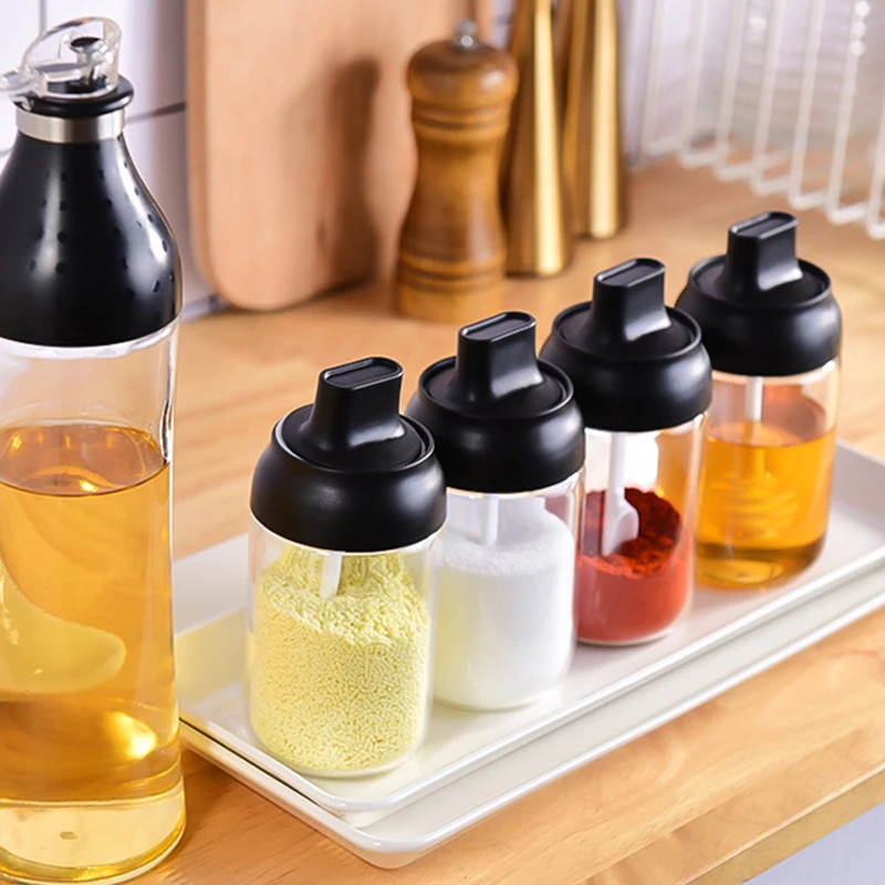 Кухонные стеклянные банки для специй с крышкой Солонка и перечница органайзер