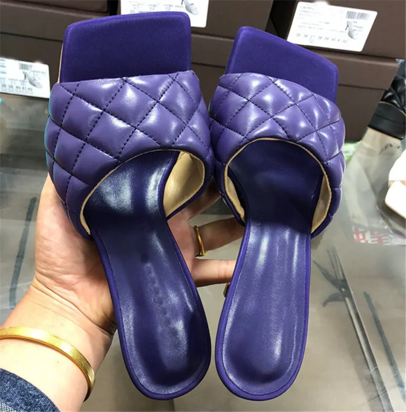 Мюли женские на высоком каблуке натуральная овечья кожа квадратный каблук