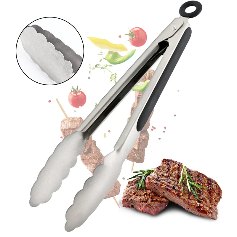 

12" Plastic Salad Tongs Kitchen BBQ Serving Utensils Cooking Catering Lock Food Clip Buffet Clamp Metal BBQ Tongs Barbecue Clips