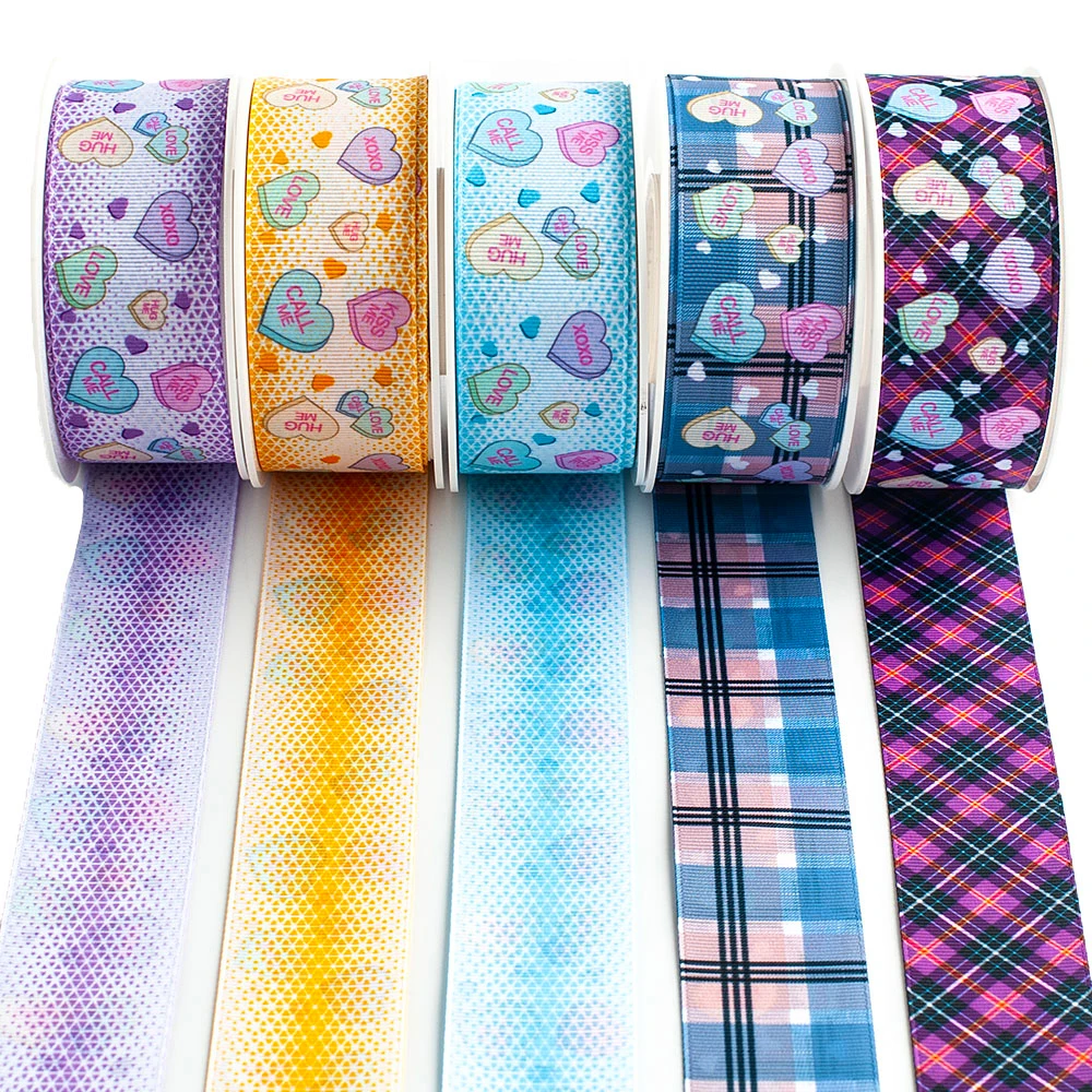 

New Design Love Heart Check Double Side Printed Grosgrain/Satin Ribbon 50 Yards