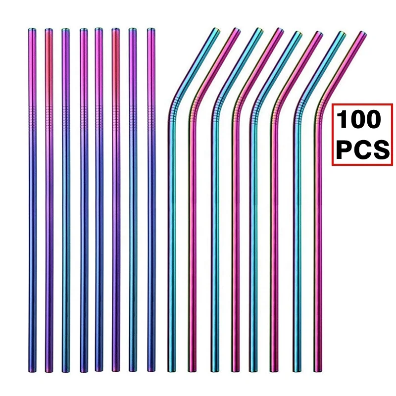 

SHZQ 100Pcs/Lot 304 Stainless Steel Drinking Straws Reusable Metal Straight Bent Straw Eco-friendly Party Bar Drinkware Supplies