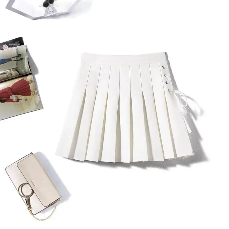 

2021 solid color pleated skirt strappy skirt Summer high waist A-line skirt Korean style lovely college style Short skirt women
