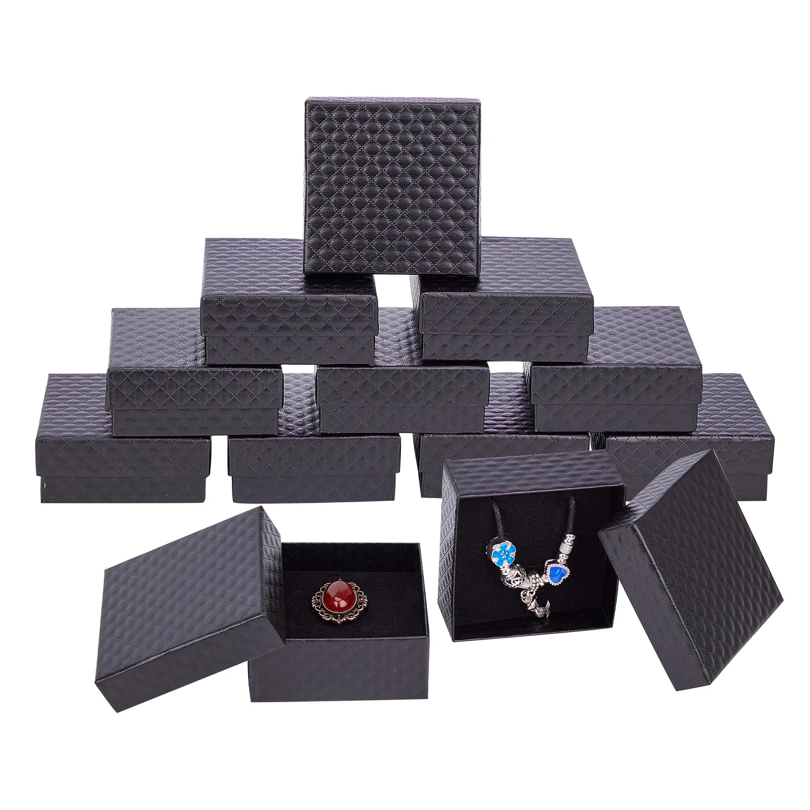

12pcs Square Cardboard Gift Box Necklace Earring Ring Box Jewelry Packaging Organizer Display Case with Sponge Inside Wholesale