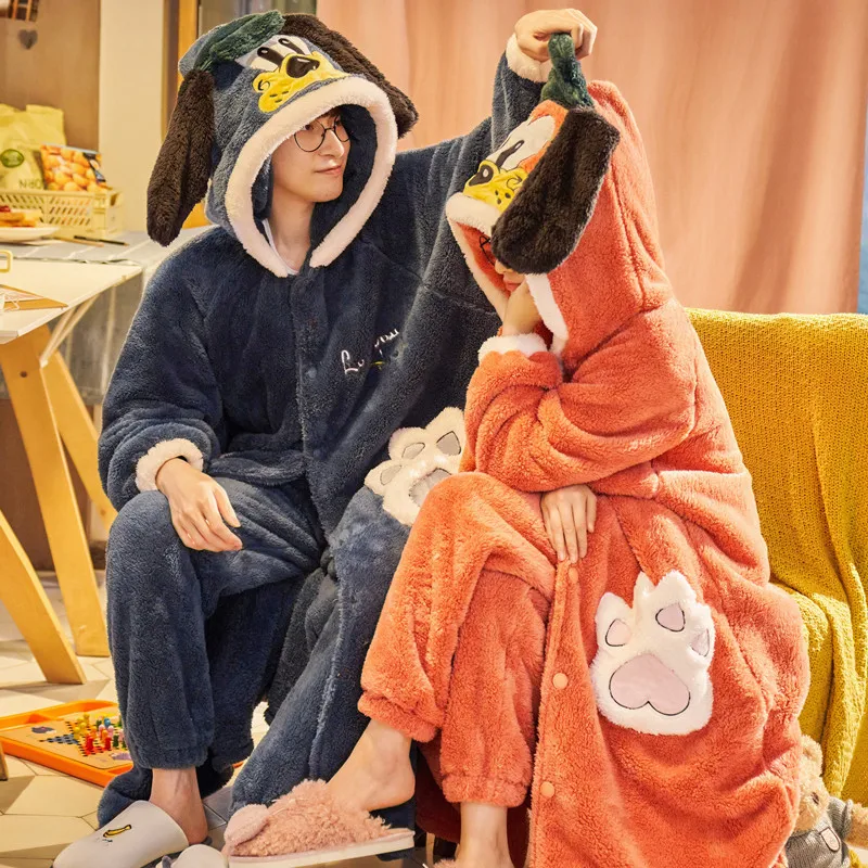 Pajama Suit Men's Winter Coral Velvet Thickened Plush Warm Flannel Home Suit Men's Suit