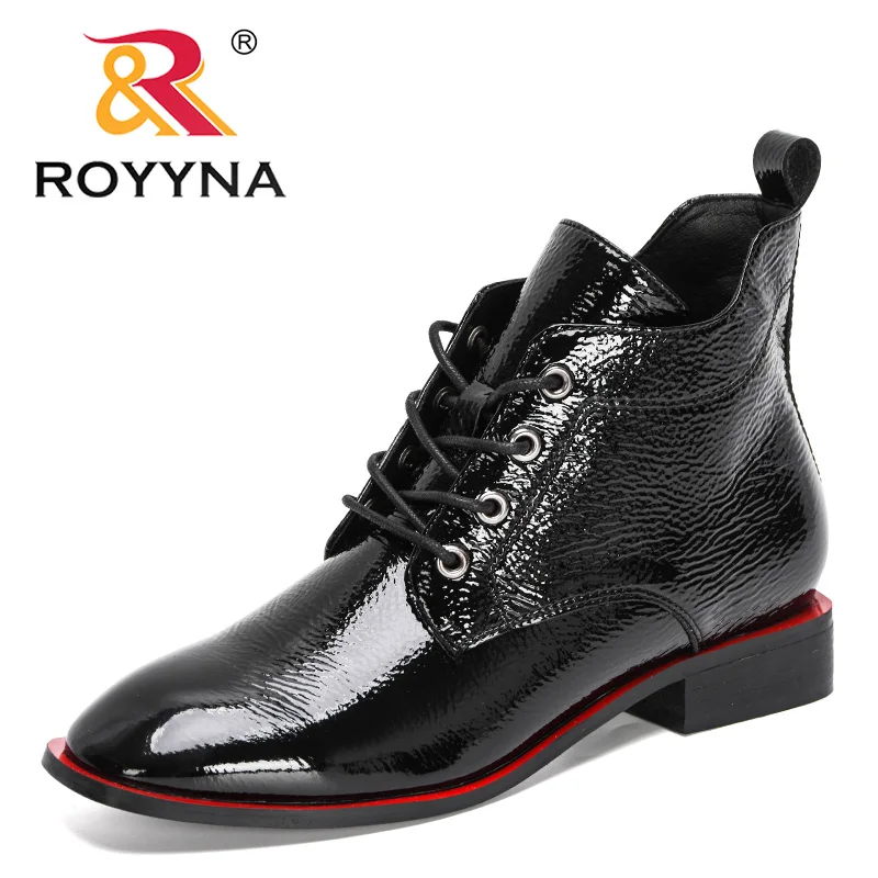 ROYYNA 2022 New Designers Fashion Luxury Brand Lower Heels Warm Patent Ankle Boots Ladies Chunky Comfortable Boots Mujer Zapatos