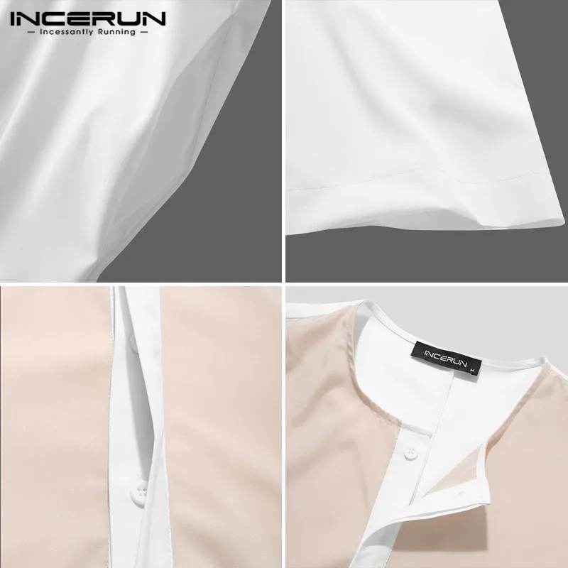 

2021 Muslim Men Jubba Thobe Patchwork Button Long Sleeve Robes Islamic Arabic Kaftan Middle East Dubai Abaya Men Clothes INCERUN