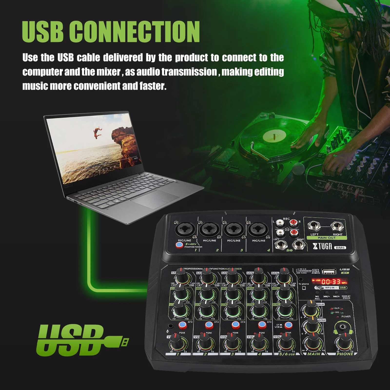 XTUGA микшер аудио DJ консоль с мобильный телефон функцией прямого эфира Bluetooth