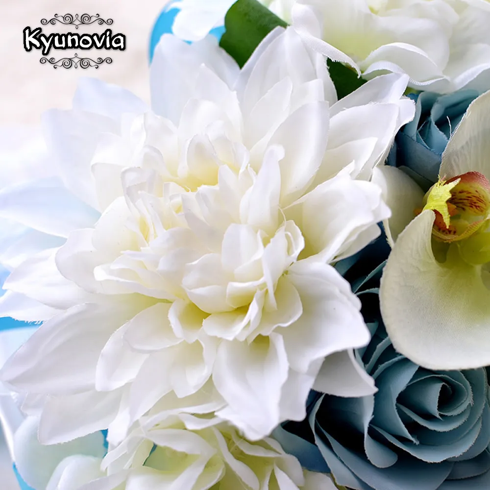 Kyunovia Wedding Flowers Bridal Bouquet blue Color Roses bouquet wedding accessories Artifical Flower bouquets for FE16 | Дом и сад