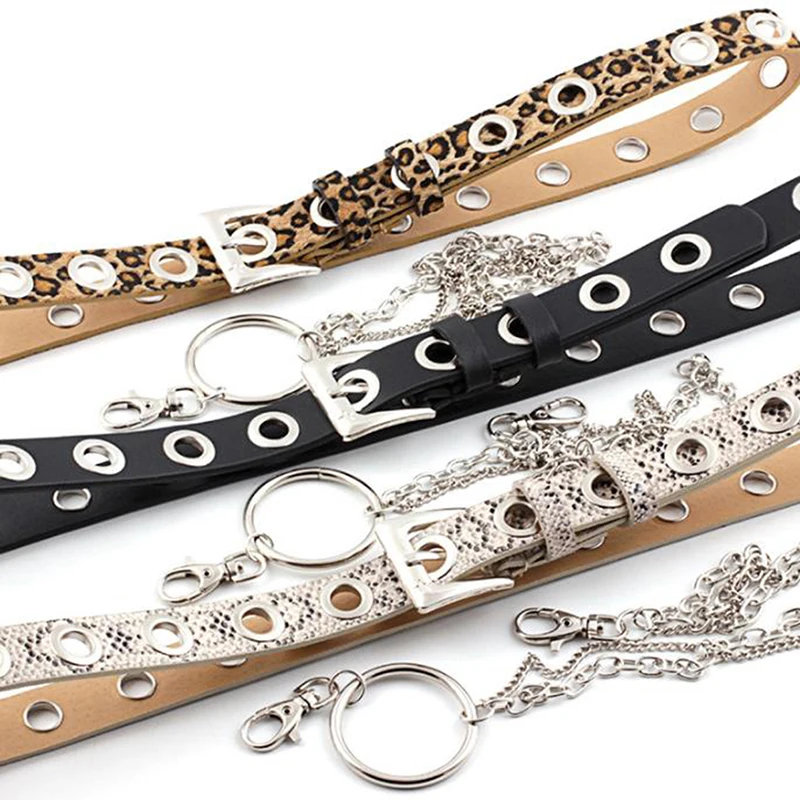 

Women Belt Imitation Leather Pin Buckle Belt New Punk Wind Jeans Fashion Individual Decorative With Chain Women Belt