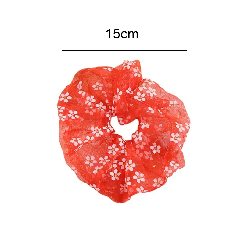 

Transparent Flower LED Luminous Scrunchies Women Romantic Pink Blue Hair Rope Tulle Organza Hair Ties Mesh Hair Accessories 2021