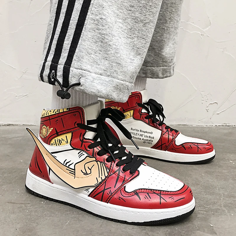 Autumn Winter Fashion Green Men's Anime Shoes Leather Flats Boots High Men Skateboard Sneakers Vulcanized Shoes Zapatillas Skate