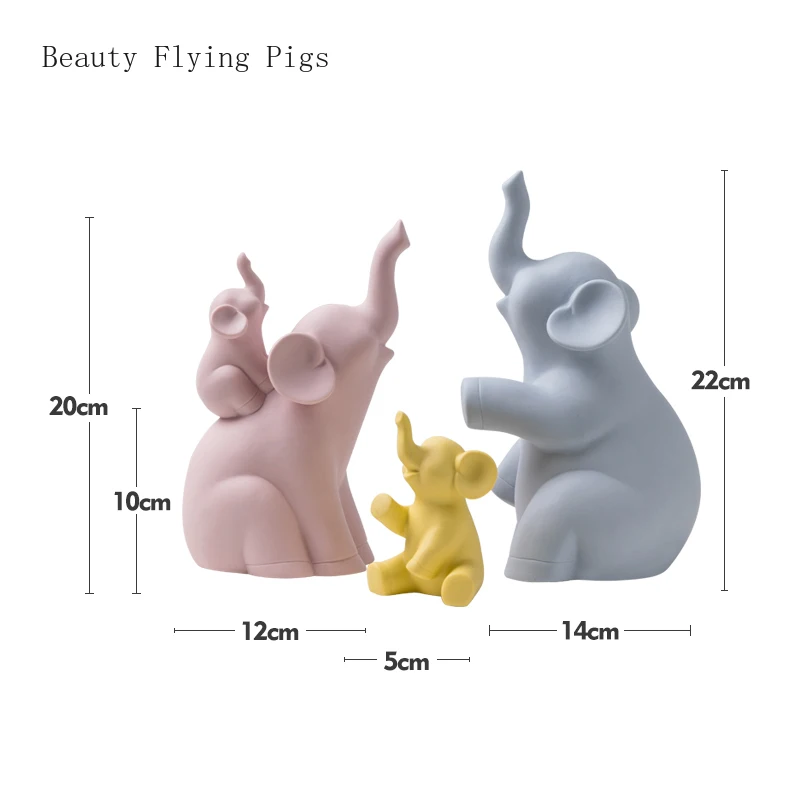 

3pcs/lot ins creative elephant family decorations home decoration ceramic animal statue living room / desktop / porcelain crafts