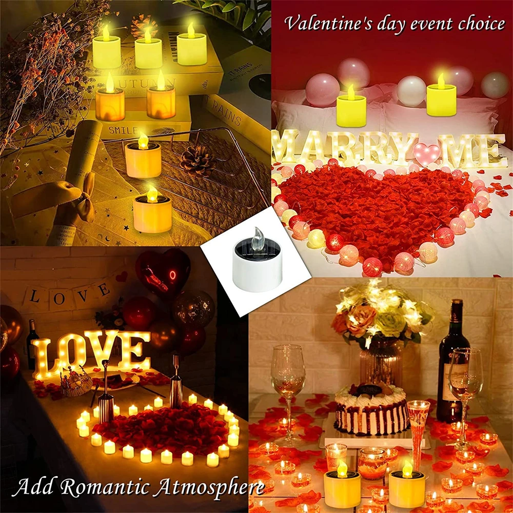 

1PCS Wedding Solar Powered LED Candles Lights Flicker Flameless Tea Lamp for Christmas Halloween Festival Garden Room Decoration