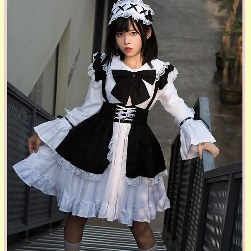 

Men Women Maid Outfit Anime Sexy Black White Apron Dress Sweet Gothic Lolita Dresses Cosplay Costume