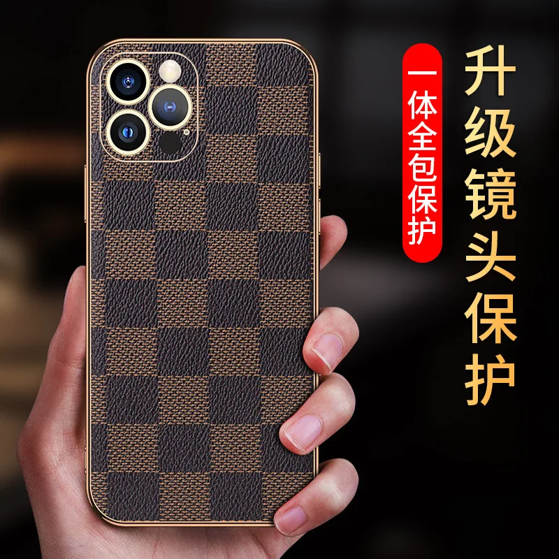 Funda protectora de cuero genuino para tel&eacute;fono m&oacute;vil Iphone, carcasa de lujo de cuero de vaca, a la moda, para modelos 13, 12, 12pro, 13pro, Max-0