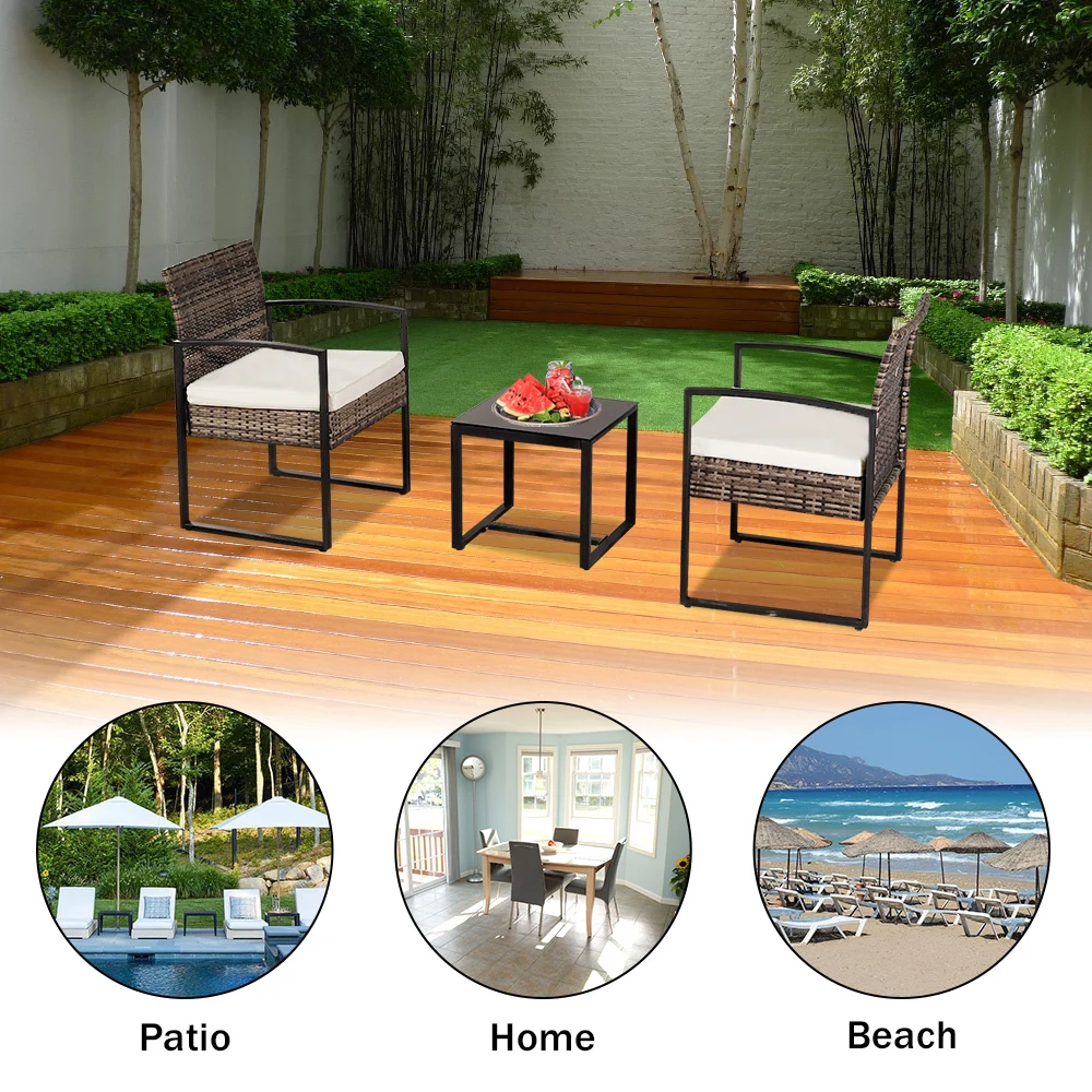 

Outdoor Balcony Terrace Three-piece Rattan Mini Leisure Set-Grey