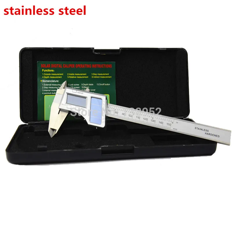 stainless 0.01mm Высококачественный 150 мм 0,01 мм Солнечный цифровой штангенциркуль из нержавеющей стали, Электронный штангенциркуль из углеродного волокна, микрометр - Цвет: stainless 0.01mm