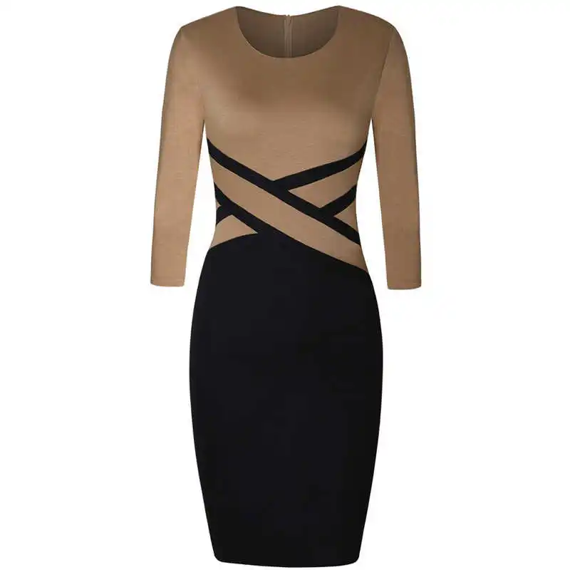 

Party Sheath Pencil Colorblock Bodycon Womens Dress Elegant Office Work Business Dress