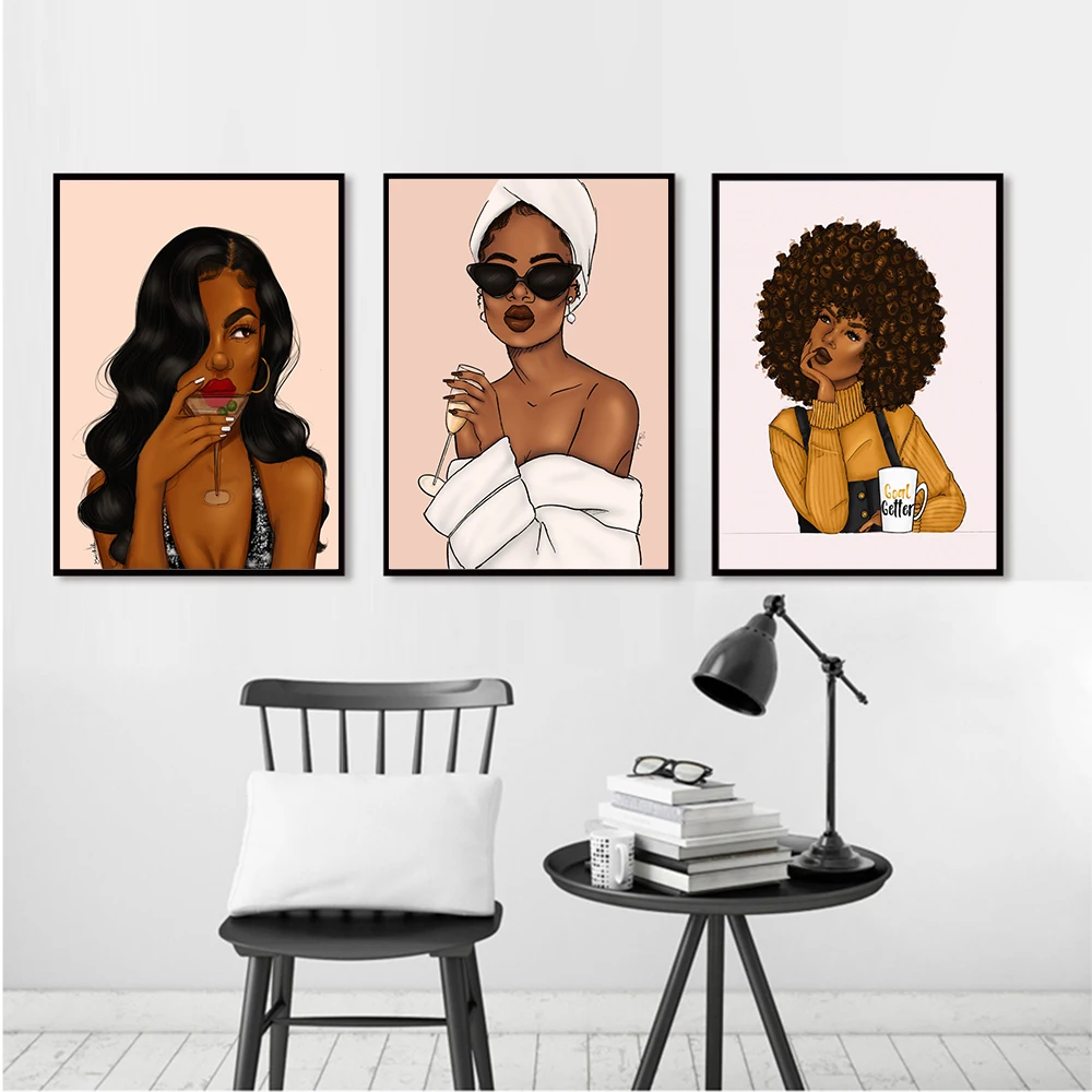 

Fashion African Black Girl Illustration Abstract Art Canvas Painting Nordic Posters And Prints Wall Pictures Living Room Decor