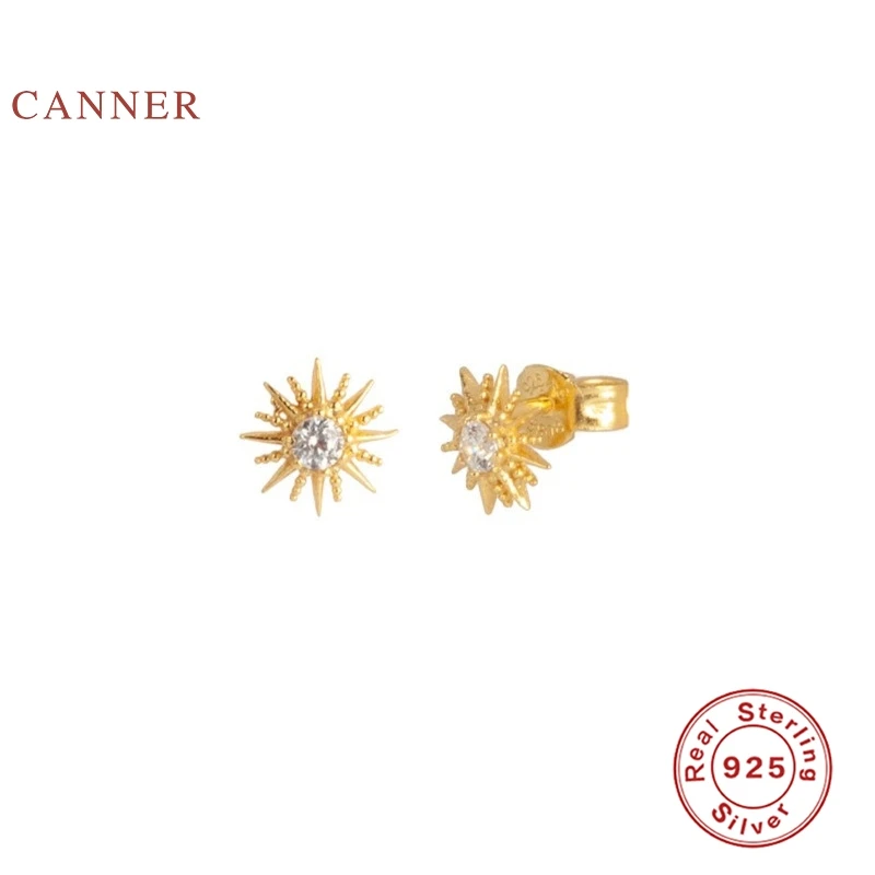 Женские серьги гвоздики CANNER из настоящего серебра 925 пробы с солнечным цветком